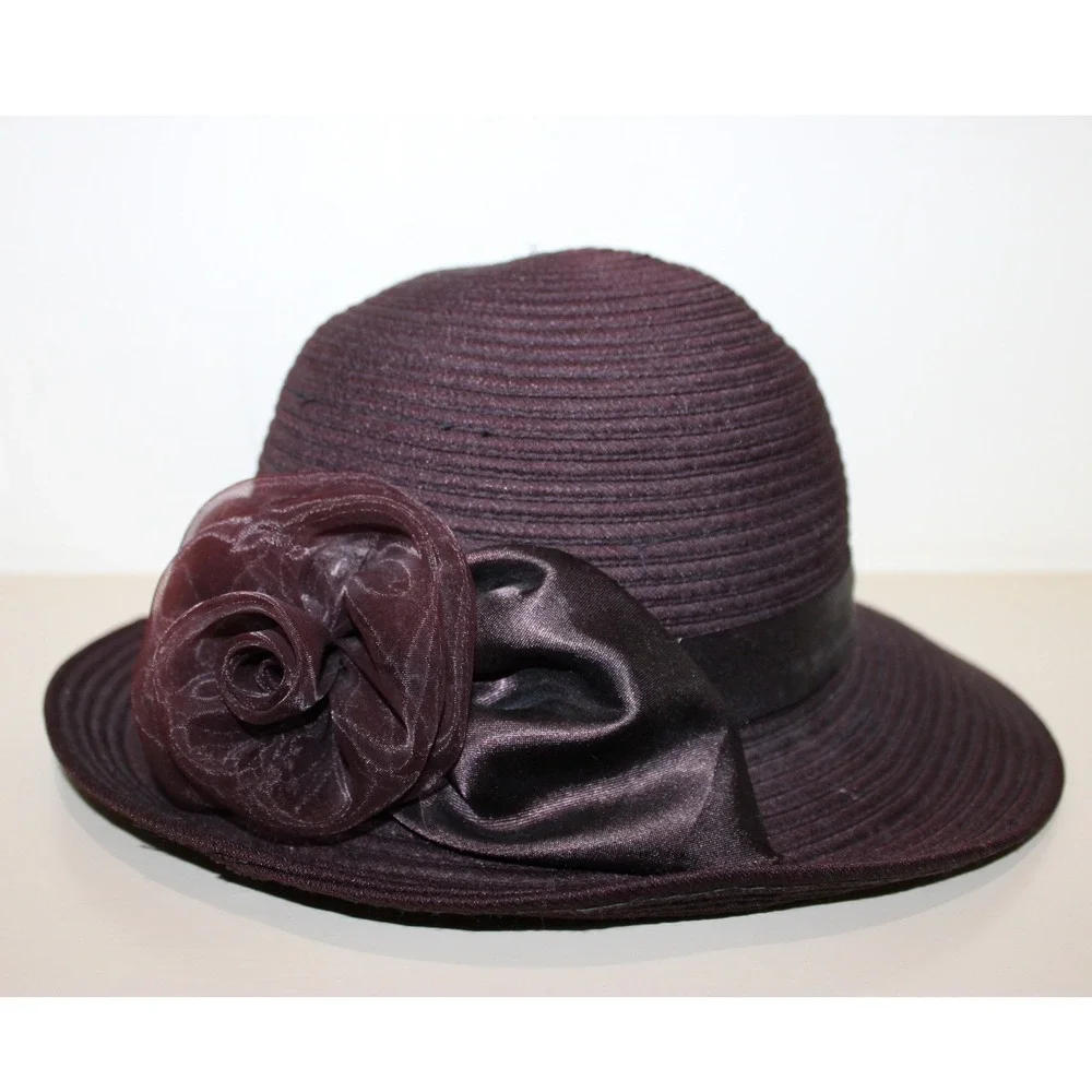 Retro Cloche Hat Women One Size Plum Purple Excellent Floral Satin‎ Trim